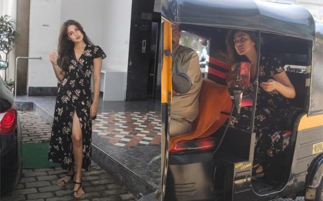 Rhea Chakraborty clicked during her auto ride. (Varinder Chawla)