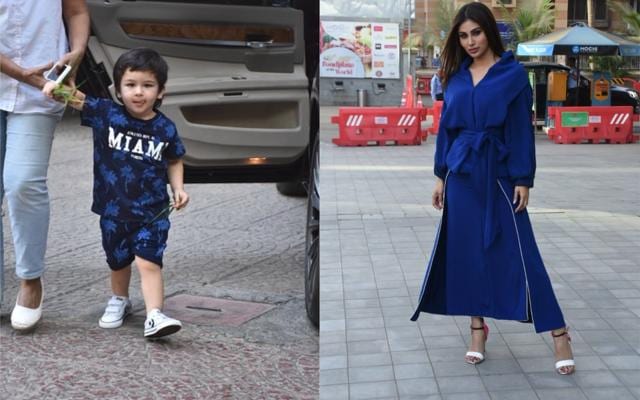 Taimur and Mouni Roy were seen in blue. (Varinder Chawla)