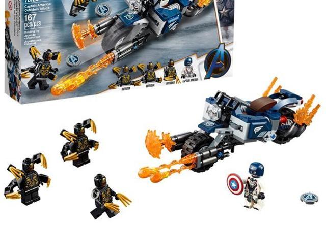 Lego figures of Captain America with his new bike. (Lego) Lego figures of Captain America with his new bike. (Lego)