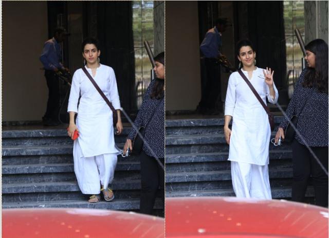 Sanya Malhotra waves at the photographers. (Varinder Chawla)