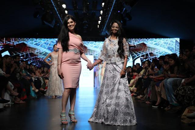Designer Laxmishriali’s (Left) collection was called ‘The Revolutionary Goddess’ and it represents women who are out there in the society who are brave and courageous and wanting to make a change. This is why she decided to go with Lakshmi Agarwal as their muse.