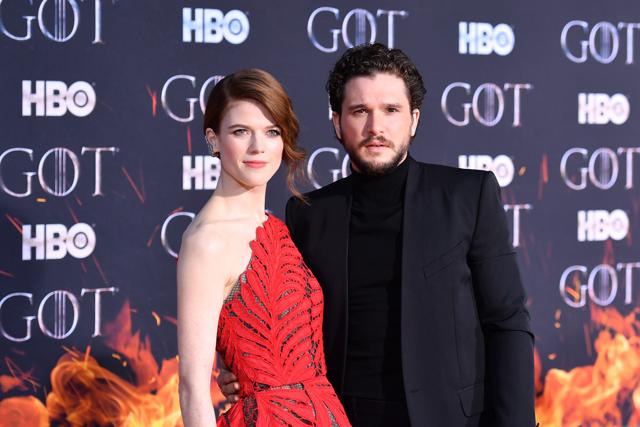 Scottish actress Rose Leslie and husband British actor Kit Harington at the Game of Thrones eighth and final season premiere. (AFP)