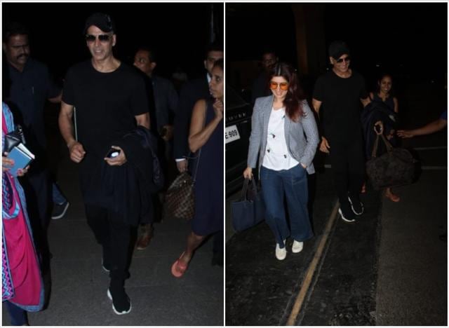 Akshay Kumar and Twinkle Khanna at the airport. (Varinder Chawla)