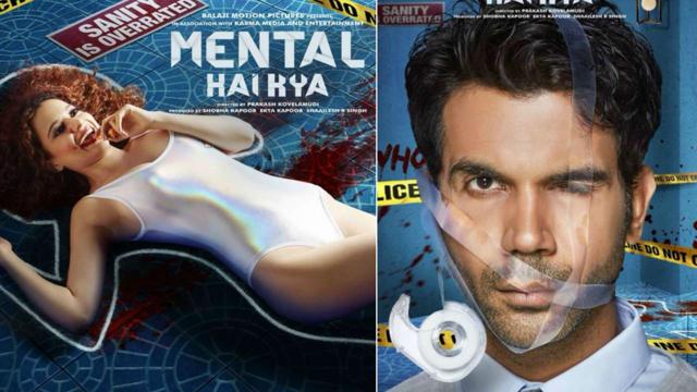 Kangana Ranaut and Rajkummar Rao on Mental Hai Kya posters. Kangana Ranaut and Rajkummar Rao on Mental Hai Kya posters.