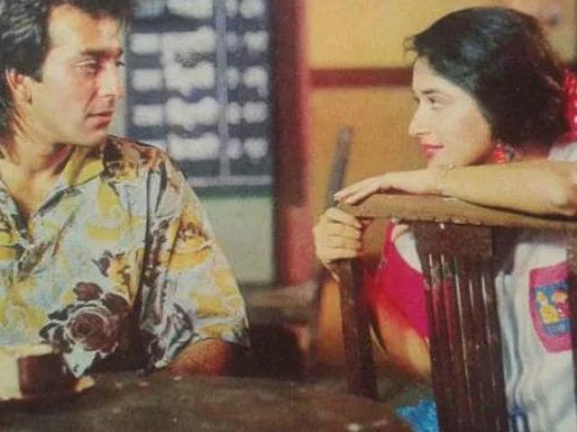 Sanjay Dutt and Madhuri in a still from Saajan. Sanjay Dutt and Madhuri in a still from Saajan.