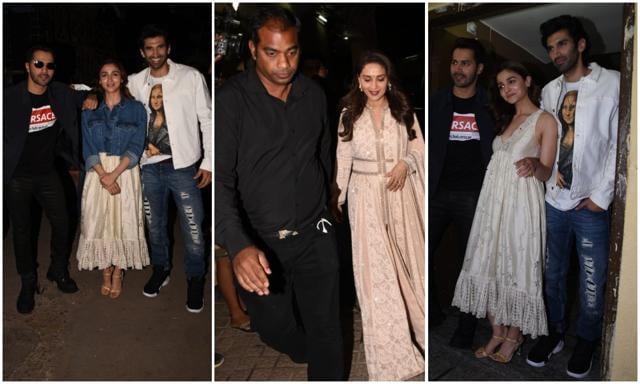 Alia Bhatt, Varun Dhawan, Aditya Roy Kapoor, Madhuri Dixit at Kalank screening. Alia Bhatt, Varun Dhawan, Aditya Roy Kapoor, Madhuri Dixit at Kalank screening.