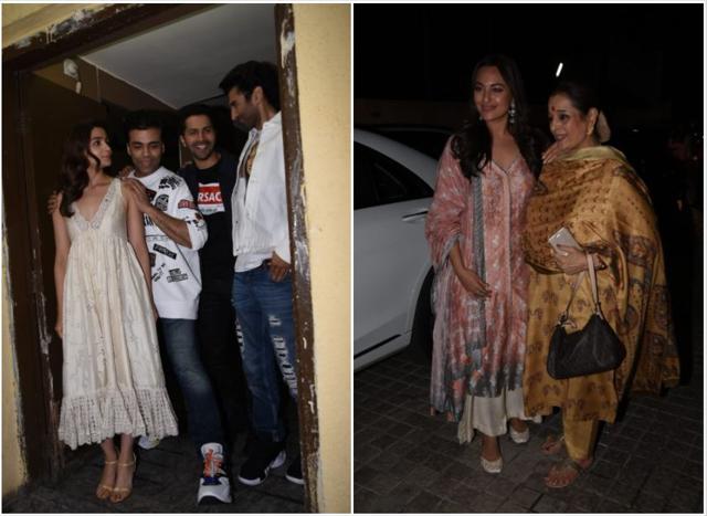 Alia Bhatt, Karan Johar, Varun Dhawan, Aditya Roy Kapur and Sonakshi Sinha at Kalank screening. (Varinder Chawla)