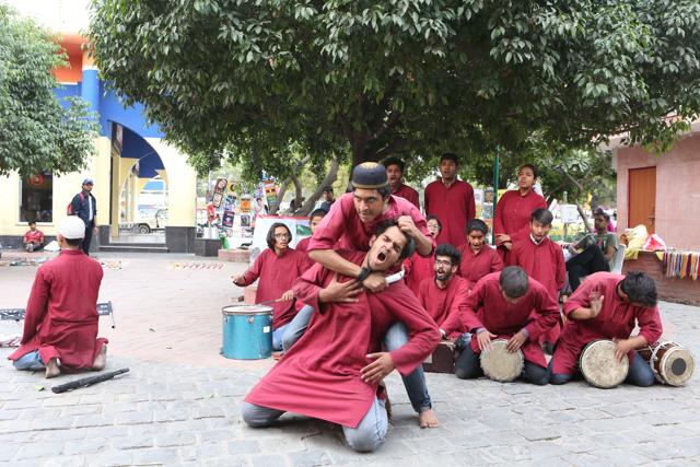 Tryambakam Dramatics Society of Rajdhani College presented a power-packed act on terrorism and related misconceptions. (Prabhas Roy/HT)