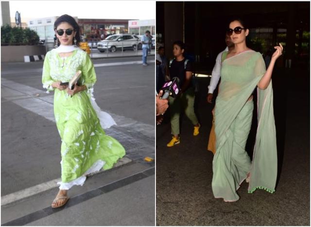 Mouni Roy and Kangana Ranaut at the airport. (Varinder Chawla)