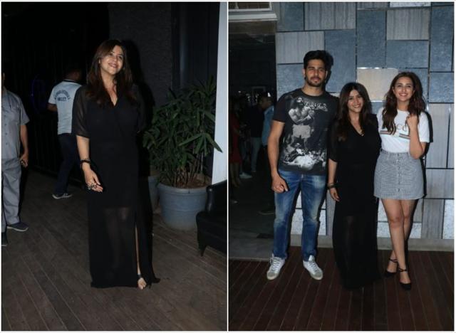 Ekta Kapoor with Sidharth Malhotra and Parineeti Chopra at Jabariya Jodi shoot wrap party. (Varinder Chawla)