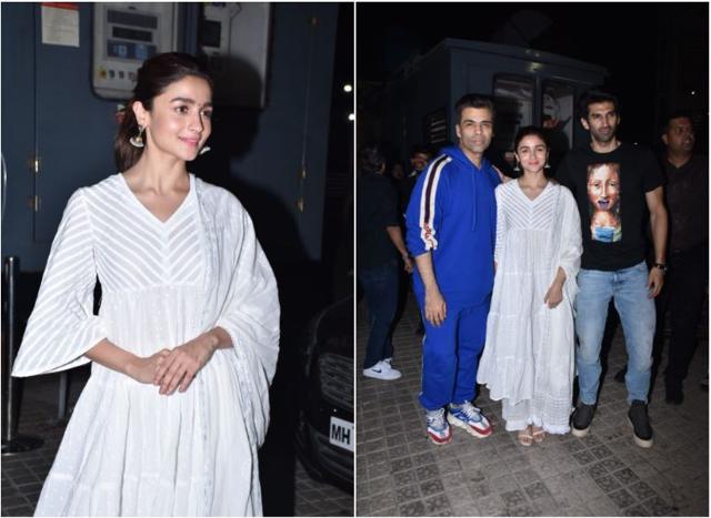 Alia Bhatt, Karan Johar and Aditya Roy Kapur at Kalank screening. (Varinder Chawla)