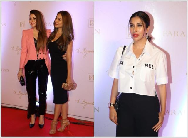 Kanika Kapoor, Kim Sharma and Sophie Choudry at Farah Khan Ali’s book launch. (Varinder Chawla)