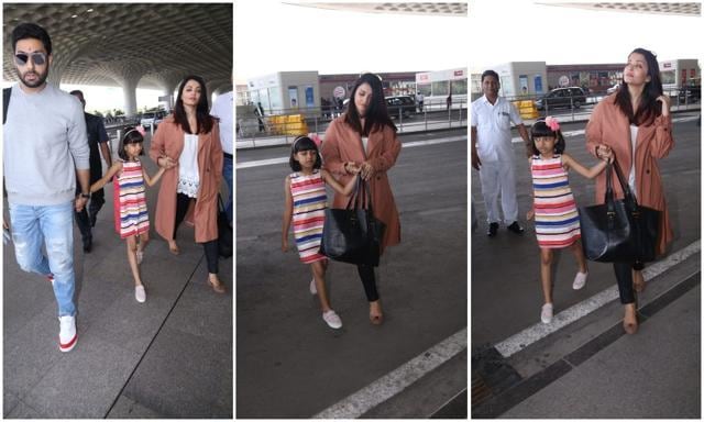Abhishek Bachchan, Aishwarya Rai and Aaradhya at Mumbai. (Varinder Chawla) Abhishek Bachchan, Aishwarya Rai and Aaradhya at Mumbai. (Varinder Chawla)