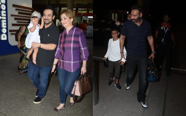 Adnan Sami with family and Ajay Devgn with son at airport. (Varinder Chawla) Adnan Sami with family and Ajay Devgn with son at airport. (Varinder Chawla)