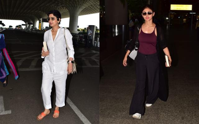 Sonali Bendre and Mouni Roy at Mumbai airport. (Varinder Chawla) Sonali Bendre and Mouni Roy at Mumbai airport. (Varinder Chawla)