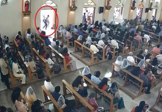 Just before he entered the StSebastian Church, the suicide bomber can be seen crossing the first and second doors of the church and entering through the third one. (ANI/Screengrab) Just before he entered the StSebastian Church, the suicide bomber can be seen crossing the first and second doors of the church and entering through the third one. (ANI/Screengrab)