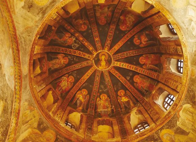 An iridescent mural on the ceiling of Chora Museum (Karishma Upadhyay) An iridescent mural on the ceiling of Chora Museum (Karishma Upadhyay)