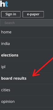 Step 2- Click on the Board results section Step 2- Click on the Board results section
