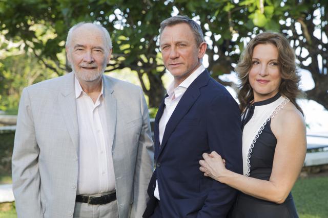 Producers Michael G Wilson, left, and Barbara Broccoli, right, pose for photographers with actor Daniel Craig during the photo call of the latest instalment of the James Bond film franchise, currently known as Bond 25, in Oracabessa, Jamaica. (AP) Producers Michael G Wilson, left, and Barbara Broccoli, right, pose for photographers with actor Daniel Craig during the photo call of the latest instalment of the James Bond film franchise, currently known as Bond 25, in Oracabessa, Jamaica. (AP)