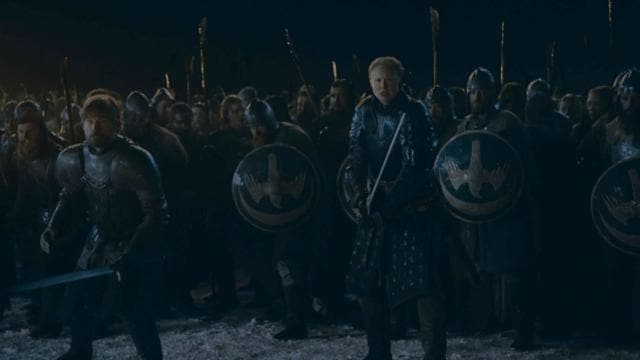 Jaime Lannister and Brienne of Tarth in a still from episode three of Game of Thrones’ final season. Jaime Lannister and Brienne of Tarth in a still from episode three of Game of Thrones’ final season.