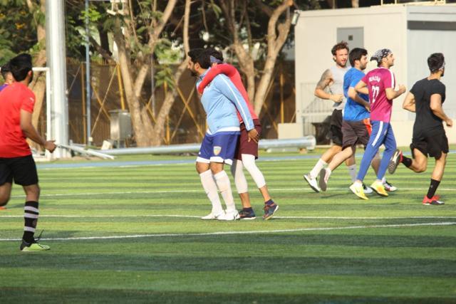 Abhishek Bachchan and Ranbir Kapoor during the match. Abhishek Bachchan and Ranbir Kapoor during the match.