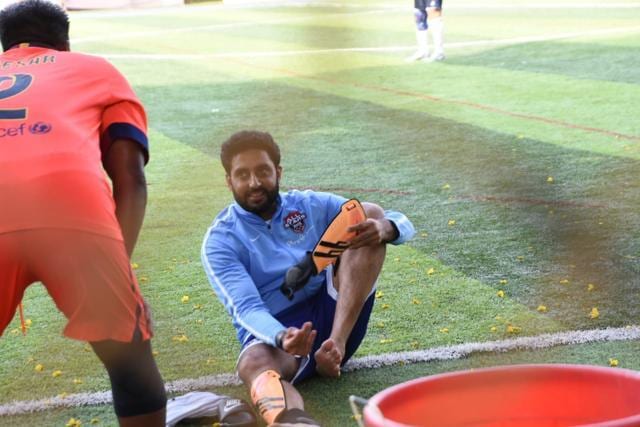 Abhishek Bachchan during the match. Abhishek Bachchan during the match.