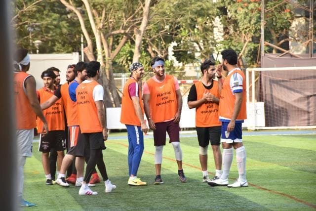 Ranbir and Abhishek interact with other team members including Sunny Deol’s son Karan during the match. Ranbir and Abhishek interact with other team members including Sunny Deol’s son Karan during the match.