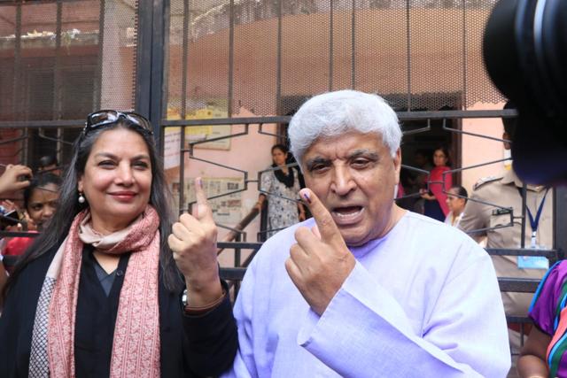 Jaaved Akhtar and Shabana Azmi after voting. Jaaved Akhtar and Shabana Azmi after voting.