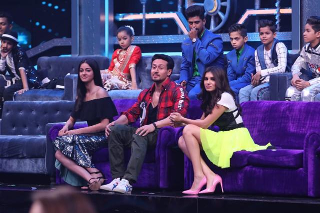 Ananya Panday, Tiger Shroff and Tara Sutaria on Super Dancer sets. (Varinder Chawla) Ananya Panday, Tiger Shroff and Tara Sutaria on Super Dancer sets. (Varinder Chawla)
