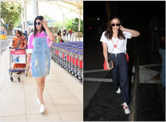 Kriti Sanon and Alia Bhatt at the airport. (Varinder Chawla)