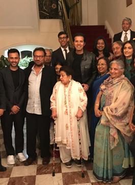 (L to R) Anand Ahuja, Shekhar Kapur, Lord and Lady Swraj Paul, Ayaan Ali Bangash, Ustad Amjad Ali Khan, Ruchi Ghanshyam, Sudha Murthy and Sonam Kapoor Ahuja.