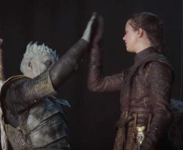 Vladimir Furdik and Maisie Williams do a high-five after shooting the climax scene.