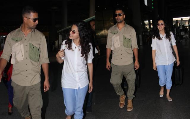 Vicky Kaushal and Taapsee Pannu at Mumbai airport. (Varinder Chawla)