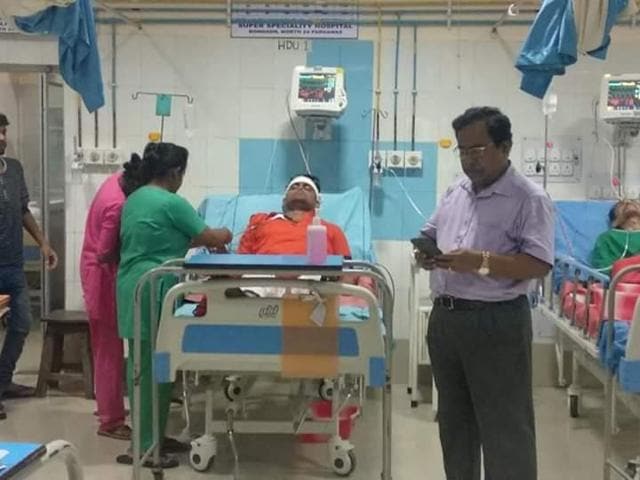 Thakur was going to Kalyani when the accident took place. Immediately afterwards, angry BJP supporters vandalised the car that hit Thakur’s vehicle, alleging that it had deliberately hit their candidate’s car. (Photo: ANI) Thakur was going to Kalyani when the accident took place. Immediately afterwards, angry BJP supporters vandalised the car that hit Thakur’s vehicle, alleging that it had deliberately hit their candidate’s car. (Photo: ANI)