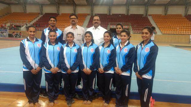 Maharashtra senior women’s team along with the members of Maharashtra Amateur Gymnastics Association at Shiv Chhatrapati sports complex, Balewadi, on Saturday. (HT PHOTO) Maharashtra senior women’s team along with the members of Maharashtra Amateur Gymnastics Association at Shiv Chhatrapati sports complex, Balewadi, on Saturday. (HT PHOTO)