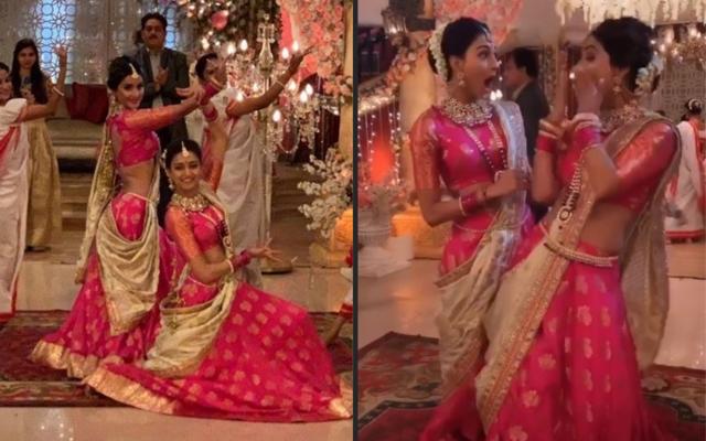 Hina Khan and Erica Fernandes on the sets of Kasautii Zindagii Kay. Hina Khan and Erica Fernandes on the sets of Kasautii Zindagii Kay.