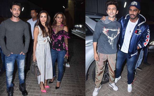 Aayush Sharma, Malaika Arora, Amrita Arora, Kartik Aaryan and Arjun Kapoor at SOTY 2 screening in Mumbai. (Varinder Chawla) Aayush Sharma, Malaika Arora, Amrita Arora, Kartik Aaryan and Arjun Kapoor at SOTY 2 screening in Mumbai. (Varinder Chawla)