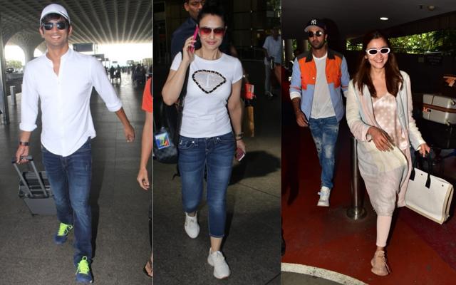 Sushant Singh Rajput, Ameesha Patel, Ranbir Kapoor and Alia Bhatt at the airport. (Varinder Chawla) Sushant Singh Rajput, Ameesha Patel, Ranbir Kapoor and Alia Bhatt at the airport. (Varinder Chawla)