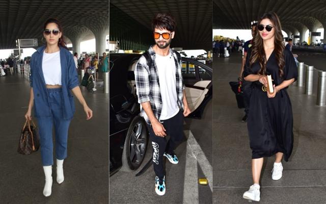 Kiara Advani, Shahid Kapoor and Mouni Roy at the Mumbai airport. (Varinder Chawla) Kiara Advani, Shahid Kapoor and Mouni Roy at the Mumbai airport. (Varinder Chawla)