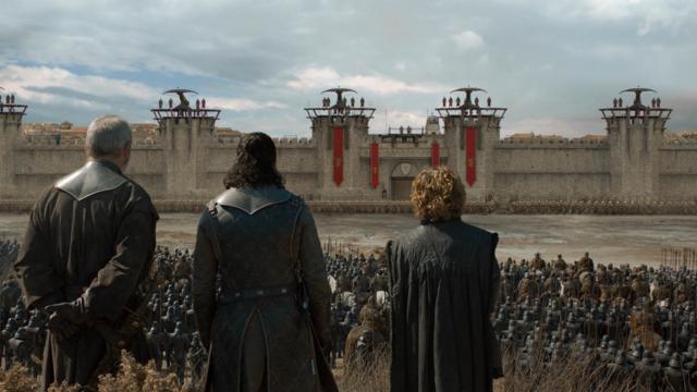 Liam Cunningham, Kit Harington and Peter Dinklage as Ser Davos Seaworth, Jon Snow and Tyrion Lannister in Game of Thrones season 8. Liam Cunningham, Kit Harington and Peter Dinklage as Ser Davos Seaworth, Jon Snow and Tyrion Lannister in Game of Thrones season 8.