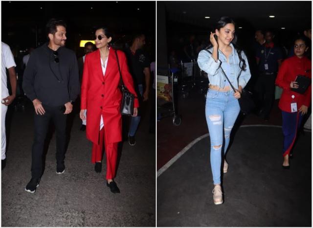 Sonam Kapoor, Anil Kapoor and Kiara Advani at the airport. (Varinder Chawla)