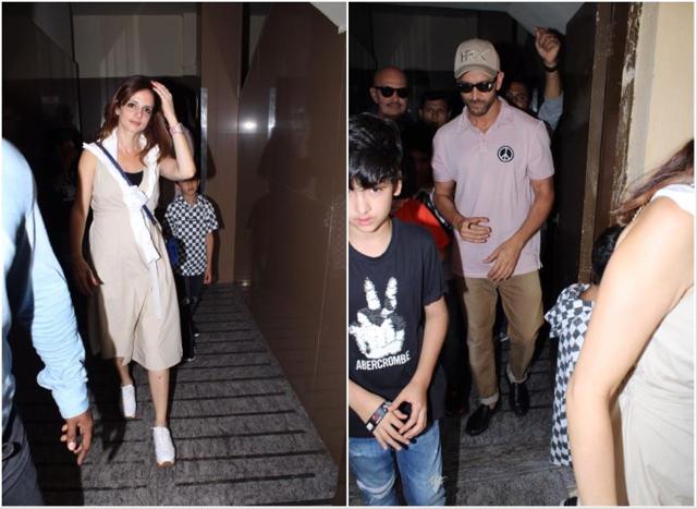 Sussanne Khan and Hrithik Roshan after a movie. (Varinder Chawla)