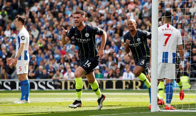 Manchester City's Aymeric Laporte celebrates scoring their second goal. (Action Images via Reuters) Manchester City's Aymeric Laporte celebrates scoring their second goal. (Action Images via Reuters)