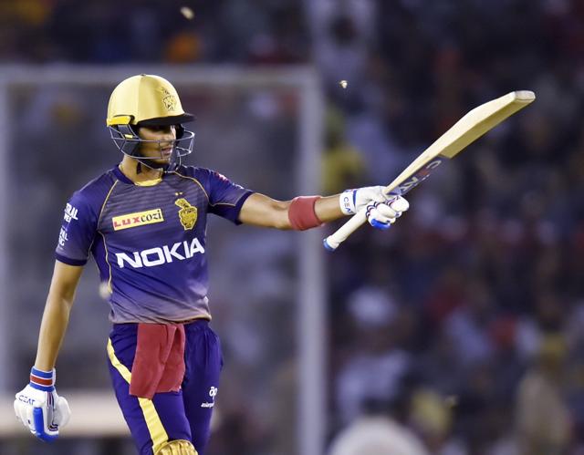 Mohali: KKR batsman Shubman Gill celebrates his fifty during Indian Premier League. (PTI)