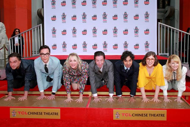(L-R) Johnny Galecki, Jim Parsons, Kaley Cuoco, Simon Helberg, Kunal Nayyar, Mayim Bialik and Melissa Rauch from the cast of The Big Bang Theory. (AFP) (L-R) Johnny Galecki, Jim Parsons, Kaley Cuoco, Simon Helberg, Kunal Nayyar, Mayim Bialik and Melissa Rauch from the cast of The Big Bang Theory. (AFP)