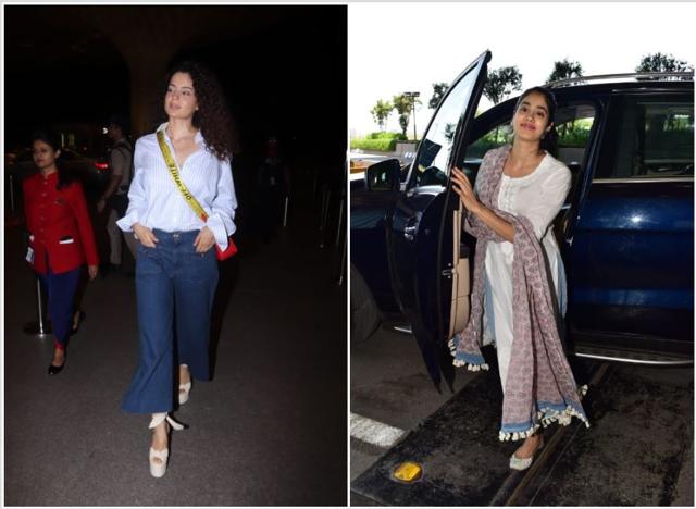 Kangana Ranaut and Janhvi Kapoor at Mumbai airport. (Varinder Chawla)