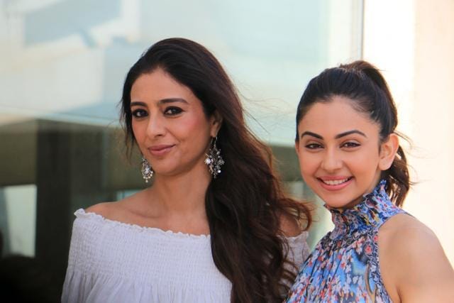 Actors Tabu and Rakul Preet Singh during a press conference for De De Pyaar De in Mumbai on May 11. (IANS) Actors Tabu and Rakul Preet Singh during a press conference for De De Pyaar De in Mumbai on May 11. (IANS)