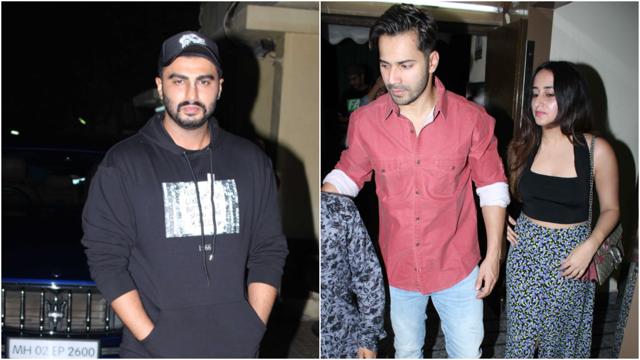 Arjun Kapoor, Varun Dhawan and Natasha Dalal at the film screening. (Varinder Chawla) Arjun Kapoor, Varun Dhawan and Natasha Dalal at the film screening. (Varinder Chawla)