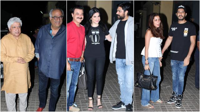 Javed Akhtar, Boney Kapoor, Sanjay Kapoor, Maheep Kapoor, Karan Boolani, Antara and Mohit Marwah at India’s Most Wanted screening. (Varinder Chawla) Javed Akhtar, Boney Kapoor, Sanjay Kapoor, Maheep Kapoor, Karan Boolani, Antara and Mohit Marwah at India’s Most Wanted screening. (Varinder Chawla)