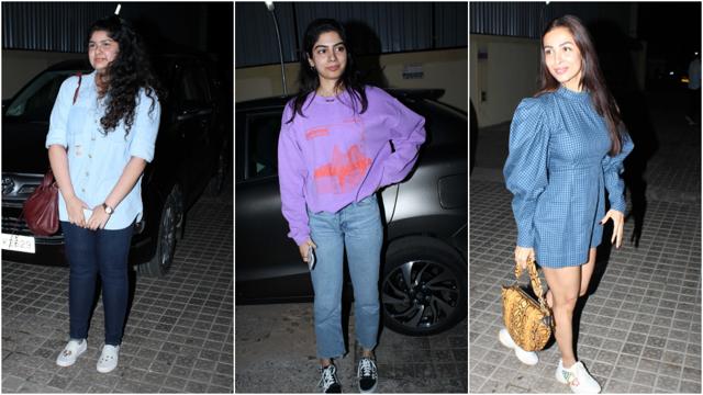Anshula Kapoor, Khushi Kapoor, Malaika Arora at India’s Most Wanted screening. (Varinder Chawla) Anshula Kapoor, Khushi Kapoor, Malaika Arora at India’s Most Wanted screening. (Varinder Chawla)